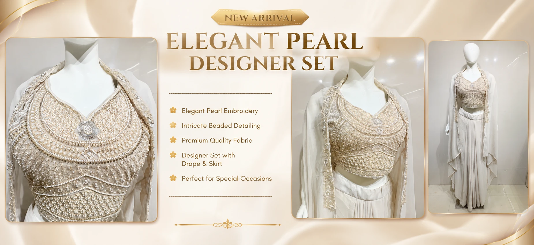 Ivory Pearl Handwork Indo Westen Drape Set