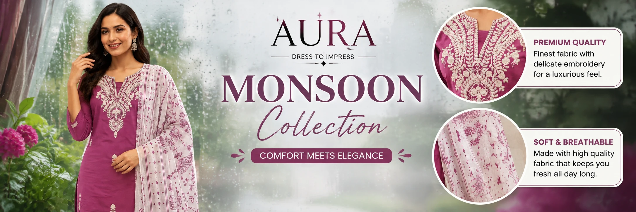 Purple Embroidered Cotton Kurti Set with Dupatta